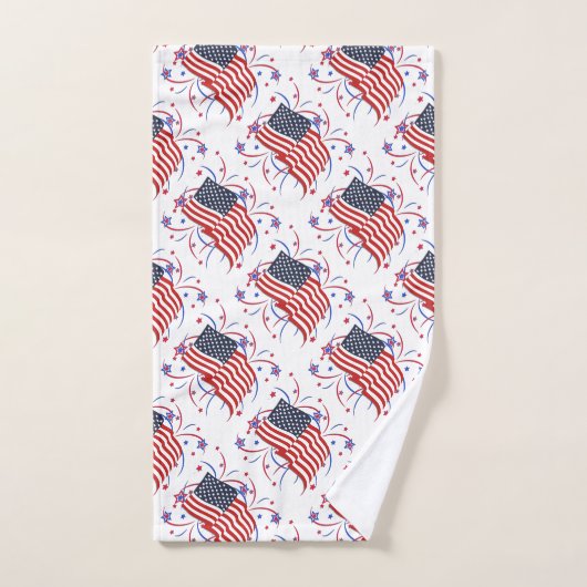 Amerikanische Flagge und Feuerwerke Badhandtuch Set (Handtuch)