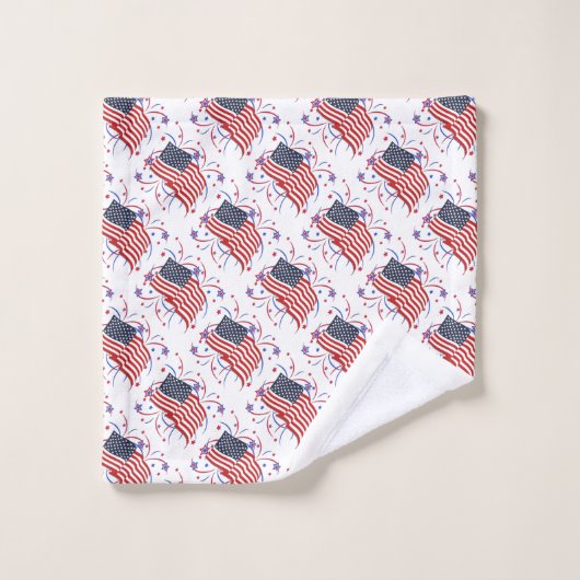 Amerikanische Flagge und Feuerwerke Badhandtuch Set (Waschlappen)