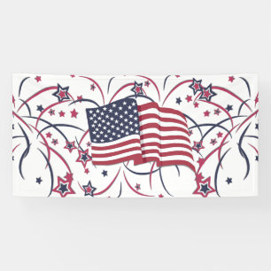 Amerikanische Flagge und Feuerwerke Banner