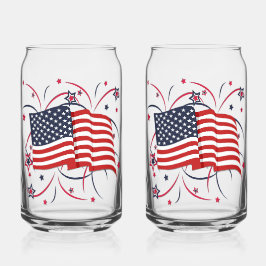 Amerikanische Flagge und Feuerwerke Dosenglas