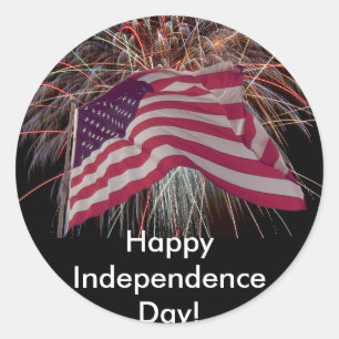 Amerikanische Flagge und Feuerwerke Runder Aufkleber