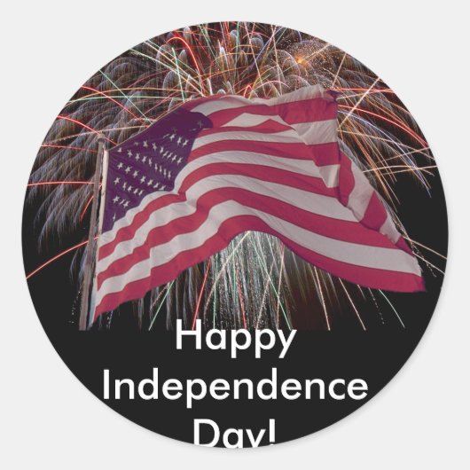 Amerikanische Flagge und Feuerwerke Runder Aufkleber (Vorderseite)