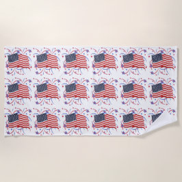 Amerikanische Flagge und Feuerwerke Strandtuch