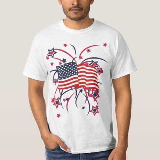 Amerikanische Flagge und Feuerwerke T-Shirt (Vorderseite)