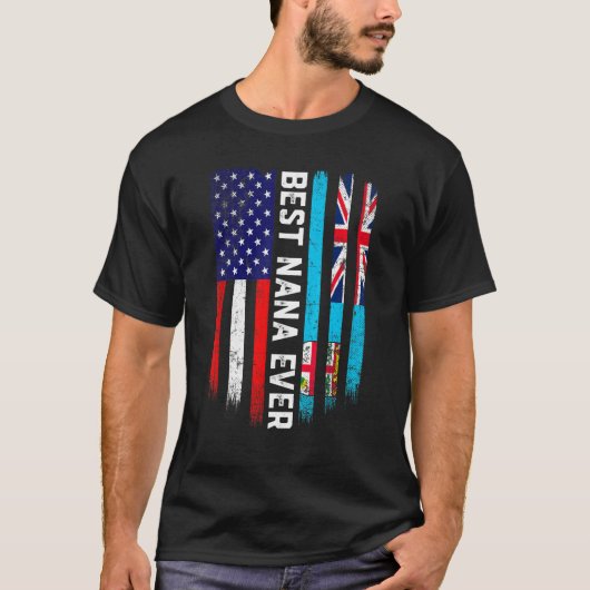 Amerikanische Flagge und Fidschi-Flagge Beste Nana T-Shirt (Vorderseite)