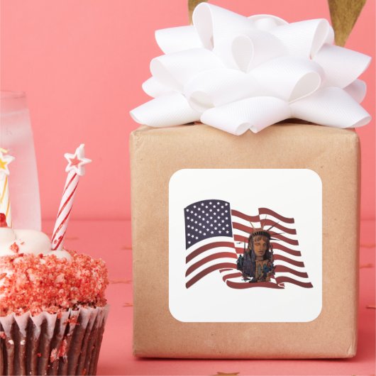 Amerikanische Flagge und Freiheitsstatue Quadratischer Aufkleber (Party)