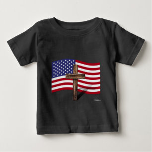 Amerikanische Flagge und raues Kreuz Baby T-shirt