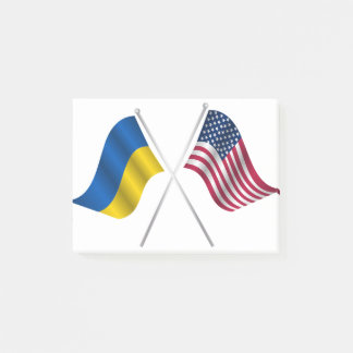 Amerikanische Flagge und ukrainische Flagge Post-it Klebezettel