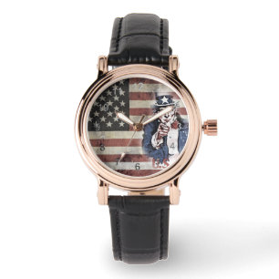 Amerikanische Flagge und Uncle Sam Armbanduhr