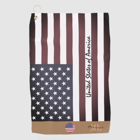 Amerikanische Flagge und Vereinigte Staaten mit Mo Golfhandtuch (Vorderseite)