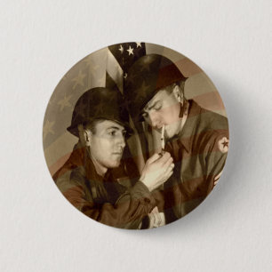 Amerikanische Flagge und Vintage-Militärfoto Button