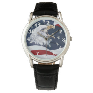 Amerikanische Flagge und Weißkopfseeadler Armbanduhr