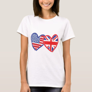 Amerikanische Flagge/Union Jack Flaggenherzen T-Shirt