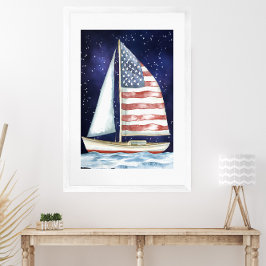 Amerikanische Flagge unter den Sternen Poster