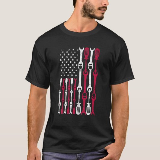 Amerikanische Flagge USA Diesel Mechanic Automobil T-Shirt (Vorderseite)