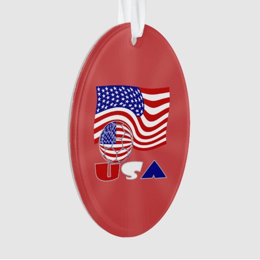 Amerikanische Flagge USA Fußball Ball Roter Hinter Ornament (Vorderseite)