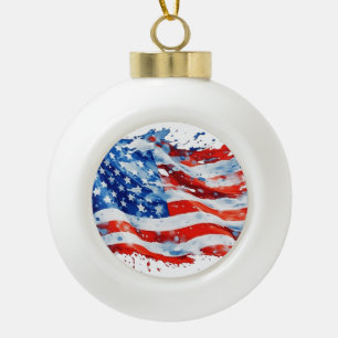 Amerikanische Flagge USA Wasserfarbe 4. Juli Keramik Kugel-Ornament