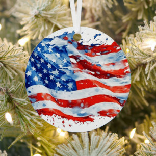 Amerikanische Flagge USA Wasserfarbe 4. Juli Ornament Aus Metall