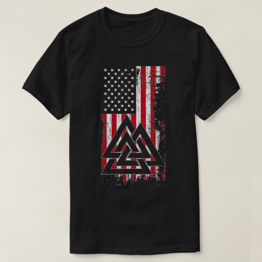 Amerikanische Flagge Viking Valknut Nordic Rune Ce T-Shirt (Design vorne)