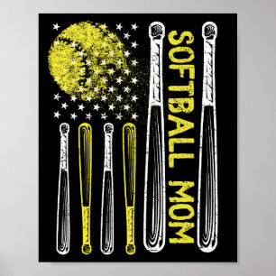 Amerikanische Flagge Vintage Softball Mom Mütterta Poster