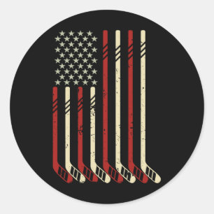 Amerikanische Flagge Vintage USA Eishockey Liebhab Runder Aufkleber