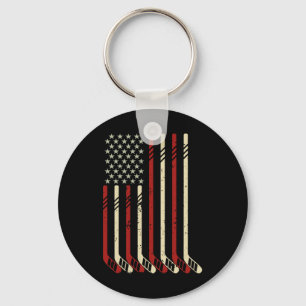 Amerikanische Flagge Vintage USA Eishockey Liebhab Schlüsselanhänger