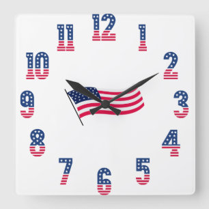 Amerikanische Flagge & Zahlen Quadratische Wanduhr