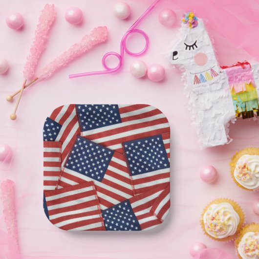 Amerikanische Flaggen am 4. Juli Pappteller (Party)