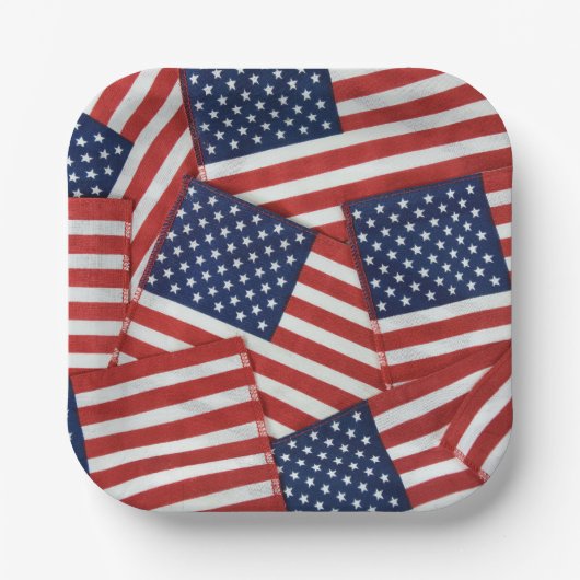 Amerikanische Flaggen am 4. Juli Pappteller (Vorderseite)