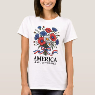 Amerikanische Flaggen Blumen 4. Juli Patriotisch T-Shirt