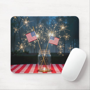 Amerikanische Flaggen mit Funken in einem Masongla Mousepad