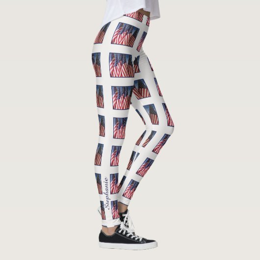 Amerikanische Flaggen, Name, Weiß Leggings (Rechts)