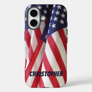 Amerikanische Flaggen, Personalisierter Name iPhone 16 Hülle