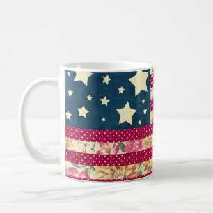 Amerikanische Flaggen-Steppdecke des Shabby Chic-  Kaffeetasse