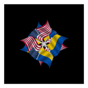 Amerikanische Flaggen und ukrainische Flaggen Poster