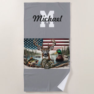 Amerikanische Flaggenjagd und Fischerei Strandtuch
