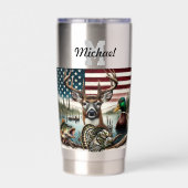 Amerikanische Flaggenjagd und Fischerei Thermobecher (Rückseite)