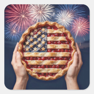 Amerikanische Flaggenkruste auf einem Kirschkuchen Quadratischer Aufkleber