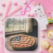 Amerikanische Flaggenkruste auf Erdbeerkuchen Pappteller (Party)