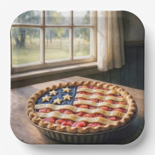 Amerikanische Flaggenkruste auf Erdbeerkuchen Pappteller (Vorderseite)