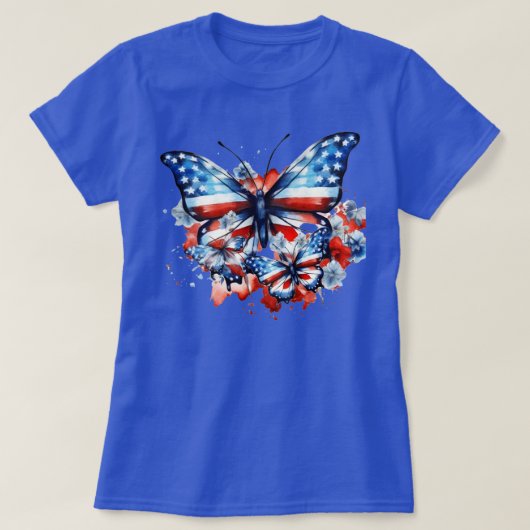 Amerikanische Flaggenschmetterlinge T-Shirt (Design vorne)