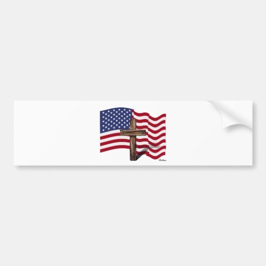 Amerikanische Flaggenwinde und geruchtes Kreuz Autoaufkleber (Vorne)