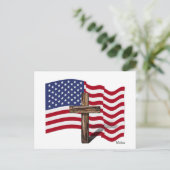 Amerikanische Flaggenwinde und geruchtes Kreuz Postkarte (Stehend Vorderseite)