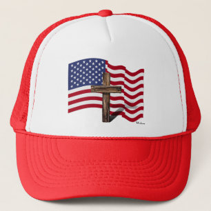 Amerikanische Flaggenwinde und geruchtes Kreuz Truckerkappe