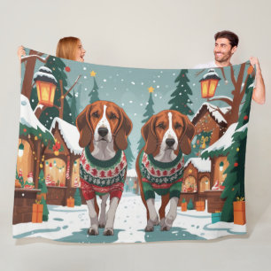 Amerikanische Foxhound-Hunde Weihnachten Schnee Ur Fleecedecke