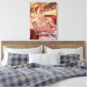 Amerikanische Frau mit Perlenschmuck und rosa Klei Leinwanddruck (Insitu (Schlafzimmer))