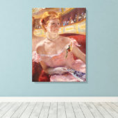 Amerikanische Frau mit Perlenschmuck und rosa Klei Leinwanddruck (Insitu (Holzboden))