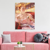 Amerikanische Frau mit Perlenschmuck und rosa Klei Leinwanddruck (Insitu (Wohnzimmer))