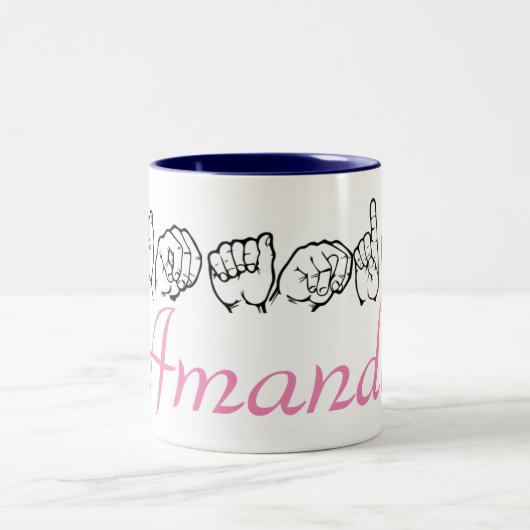 Amerikanische Gebärdensprache Fingerspelled Amanda Zweifarbige Tasse (Mittel)