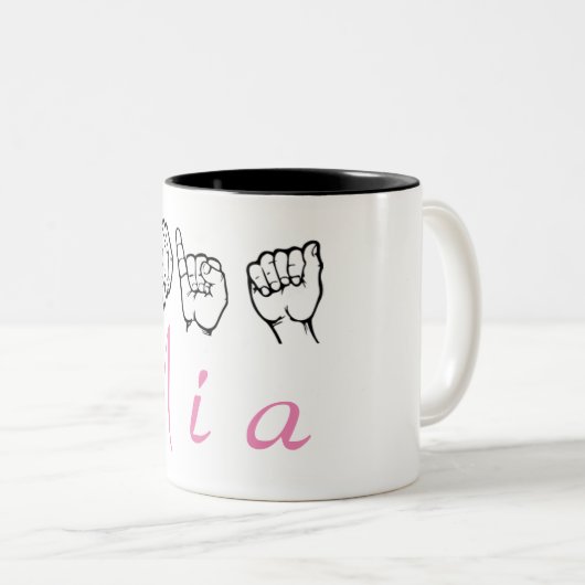 Amerikanische Gebärdensprache Fingerspelled Mia Zweifarbige Tasse (VorderseiteRechts)